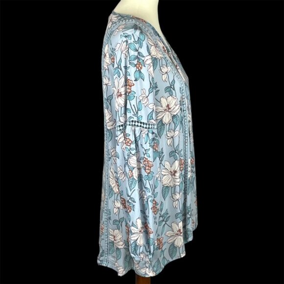 Cupio LS Tunic Top Sz L Blue Floral Fairy Festival Peasant Boho Gauzy Bloomcore - Picture 3 of 7
